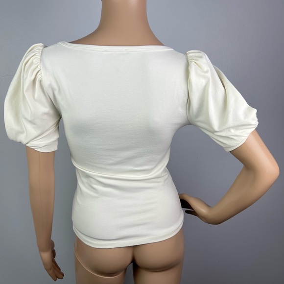 REFORMATION IVORY KNIT PUFF SLEEVE T-SHIRT - Picture 8 of 9